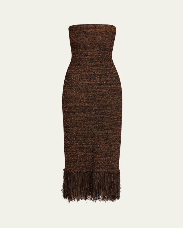 Strapless Bouclé Fringe Dress